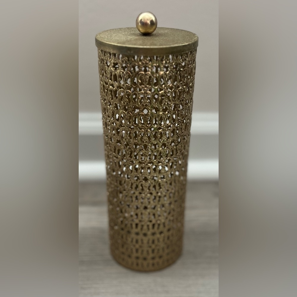 Vintage Brass Filigree Hair Spray Can Cover - 1960s Vanity Accessory